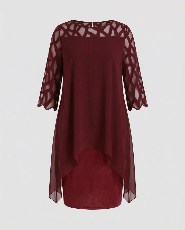 Lysette | Mesh Sleeve Keyhole Back Midi Dress
