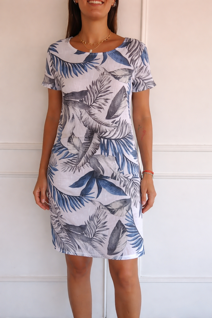 Pavia | Round Neck Cap Sleeve Mini Dress