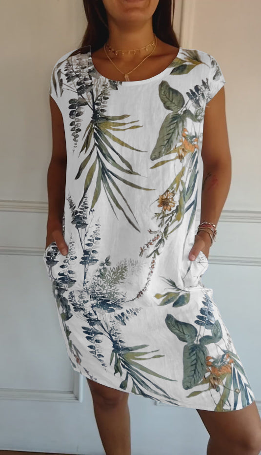 Pavia | Round Neck Cap Sleeve Mini Dress