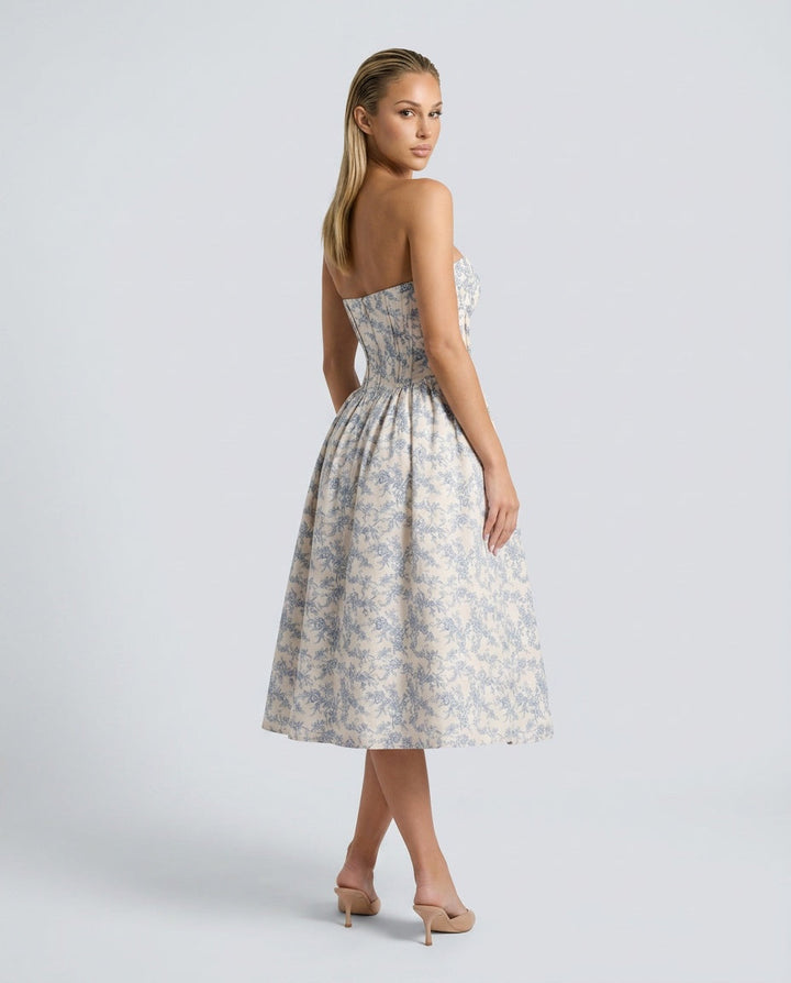 Viveca | Basque Waist Strapless Midi Dress