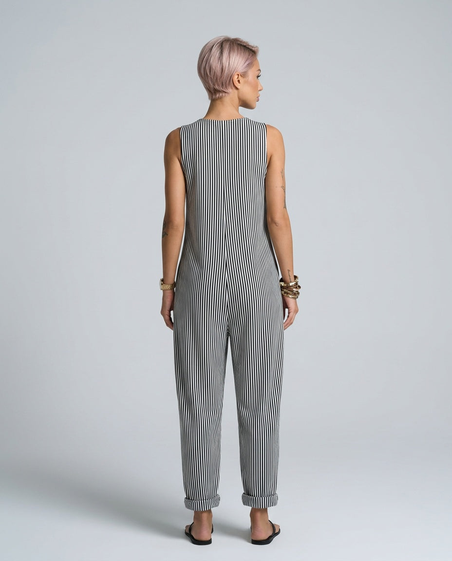 Marlo | Striped Square-Neck Sleeveless Jumpsuit