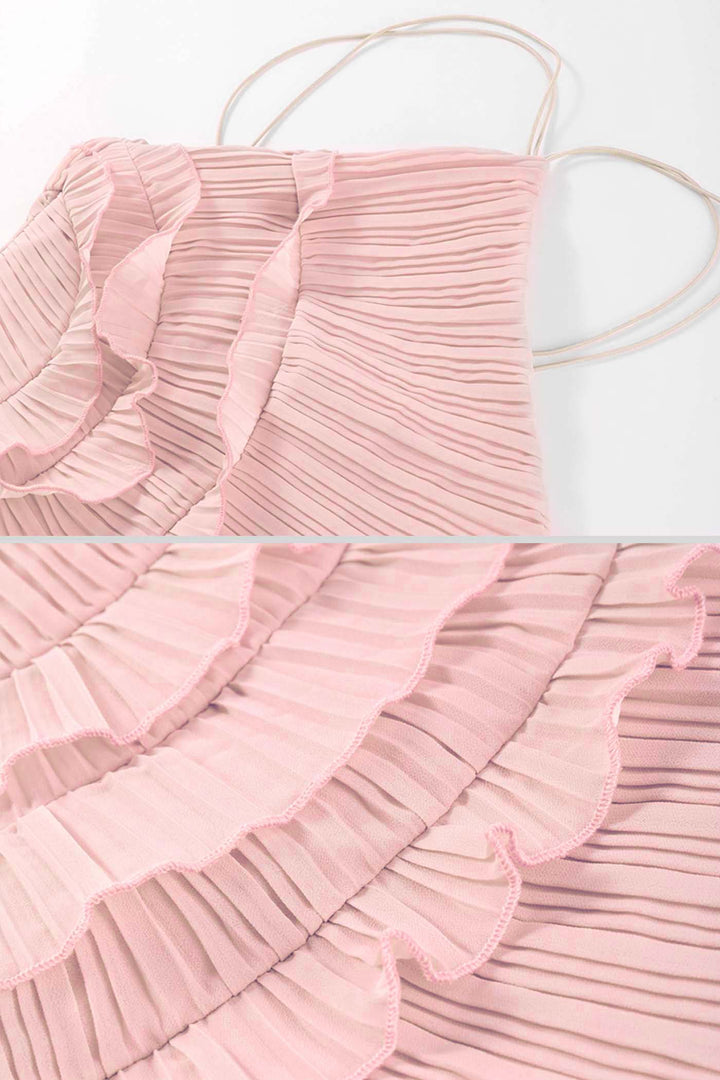 Opal | Pleated Halter Cascading Ruffle Midi Dress