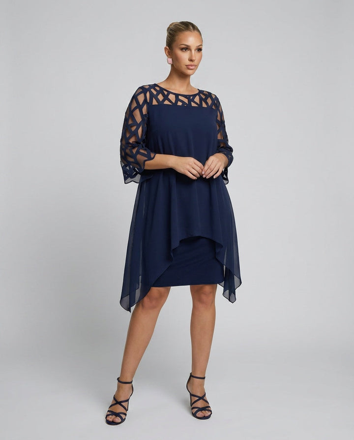 Lysette | Mesh Sleeve Keyhole Back Midi Dress