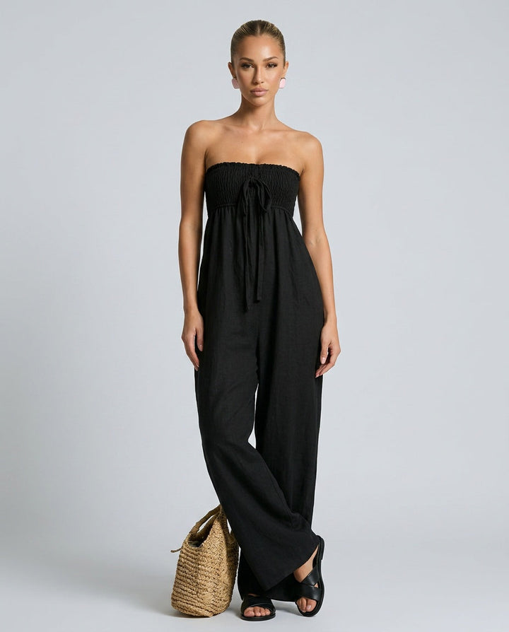 Ivy | Linen Blend Strapless Jumpsuit with Tie Closure