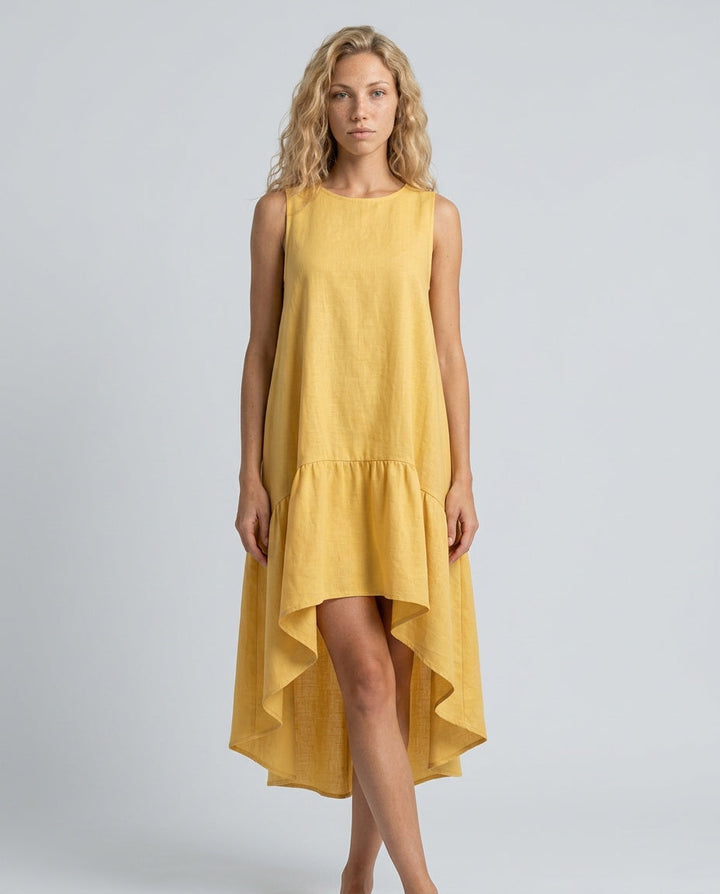 Lena | Sleeveless Linen-Blend Midi with Asymmetric Hem