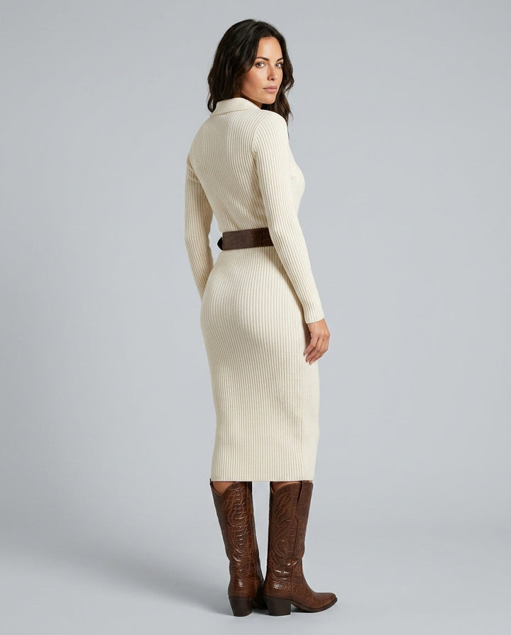 Vera | Knit Midi with Half Turtleneck &amp; Belted Waist