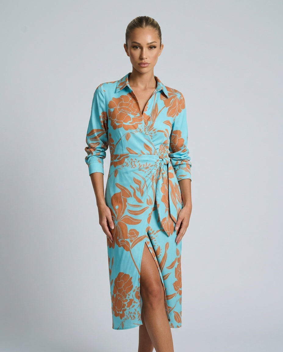 Esmee | Wrap Midi Dress in Print &amp; Solid Colours