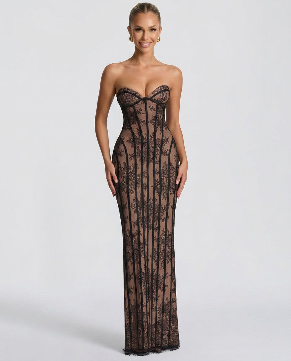 Kira | Off-Shoulder Lace Sweetheart Maxi Dress