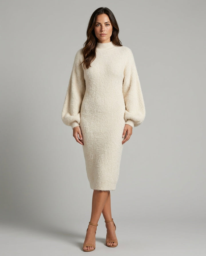 Celeste | Faux Mink Knit Asymmetric Slit Midi