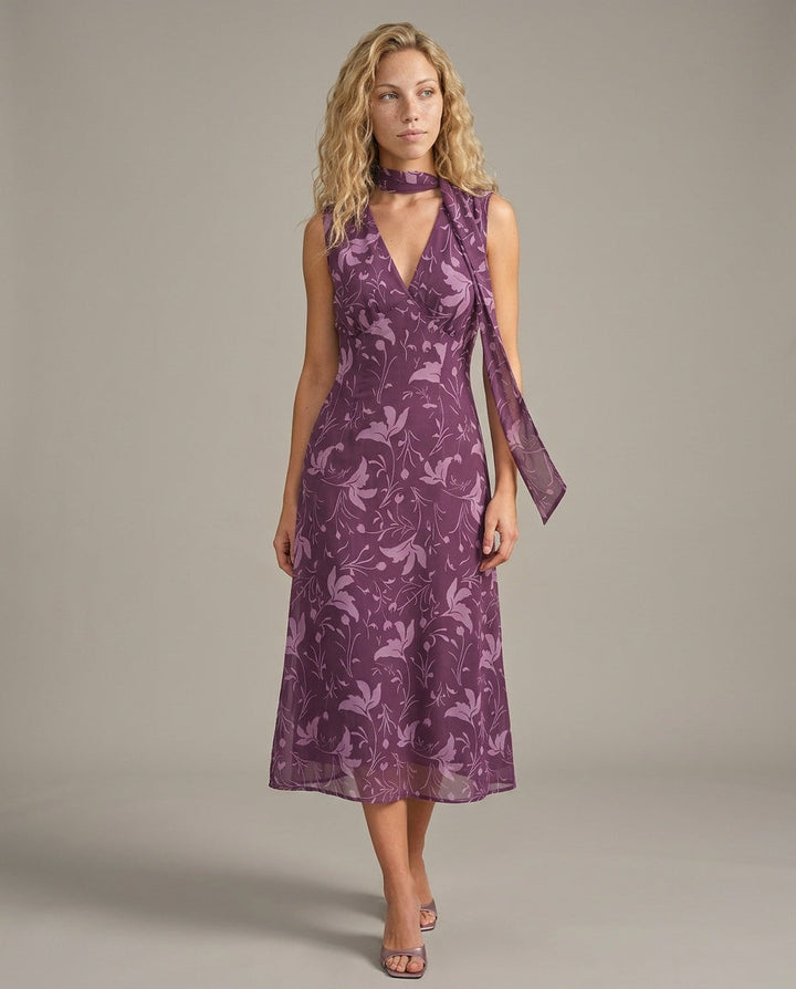 Valentina | V-Neck Floral Print Chiffon Midi Dress