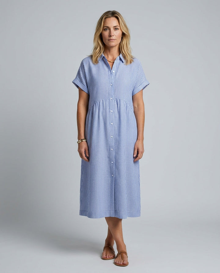 Marlowe | Striped Button-Front Midi Shirt Dress