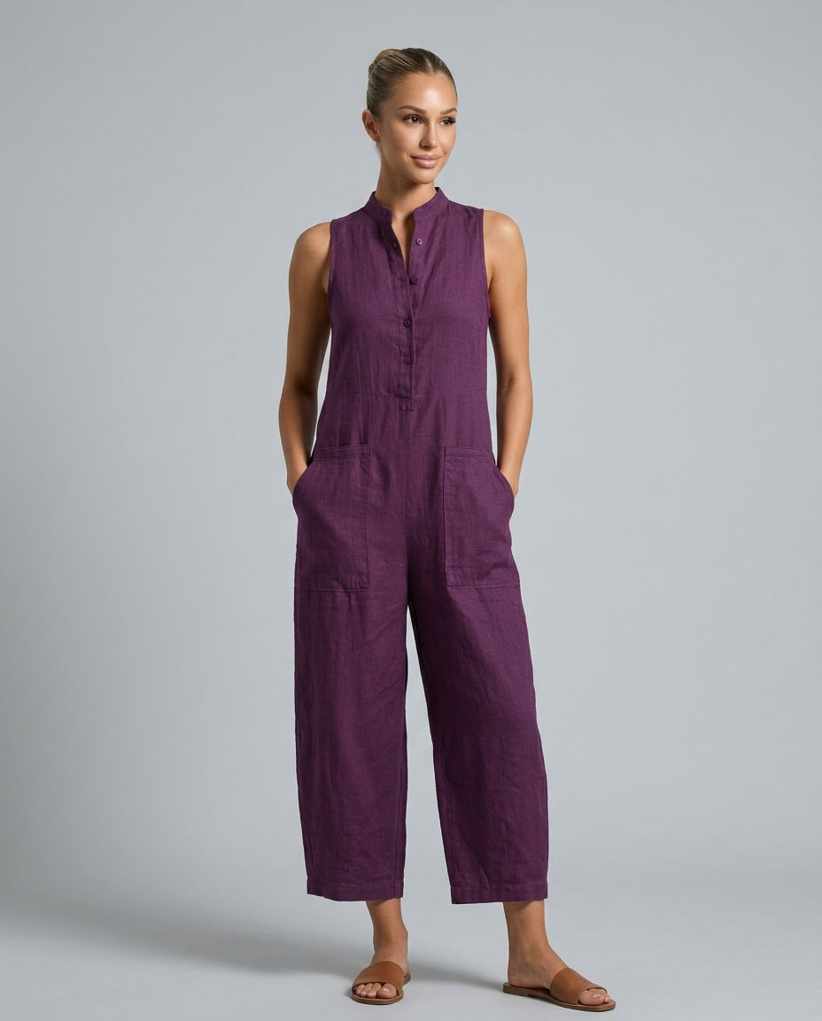 Harper | Linen-Blend Sleeveless Loose Jumpsuit