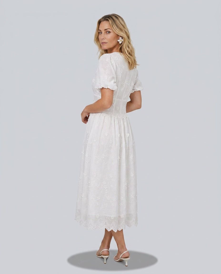 Willa | Floral Print Round Neck Midi Dress