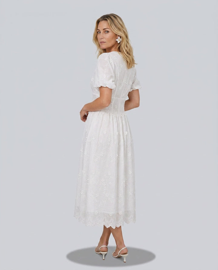Willa | Floral Print Round Neck Midi Dress
