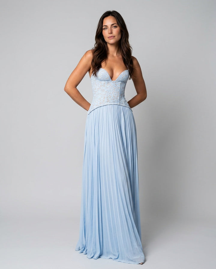 Seraphina | Sweetheart Lace Splicing Pleated Maxi Dress