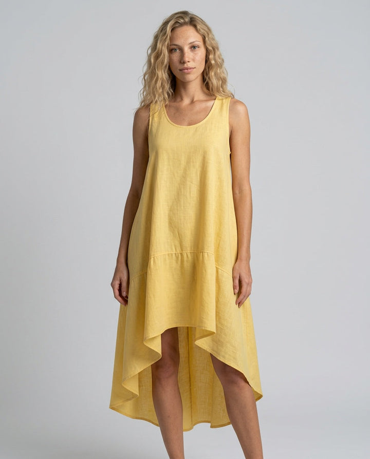 Lena | Sleeveless Linen-Blend Midi with Asymmetric Hem