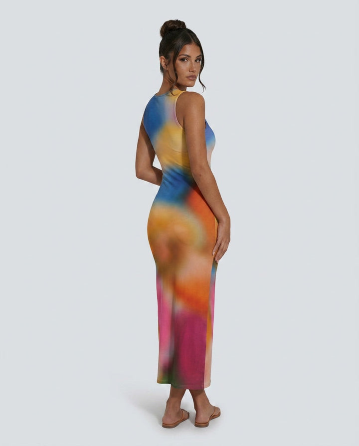 Calise | Abstract Print Side Slit Maxi Dress