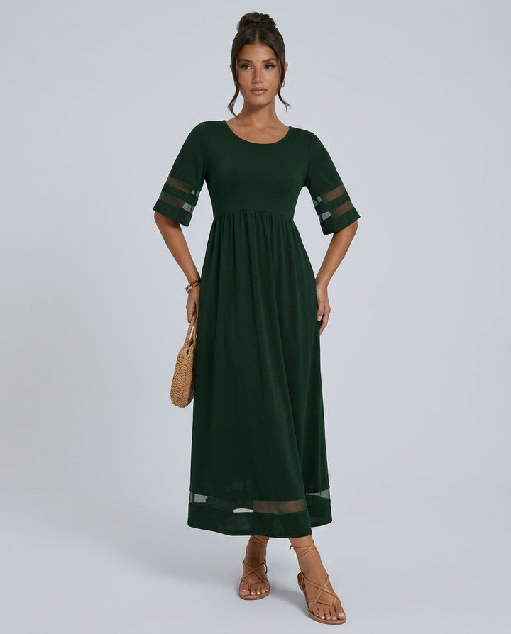 Sienna | Round Neck Mesh Stripe Maxi Dress