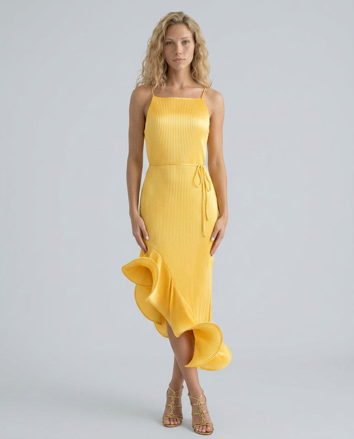 Fleuret | Spaghetti Strap 3D Ruffle Hem Midi Dress