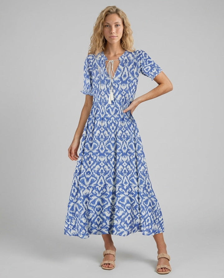 Mira | V-Neck Tassel-Strap Puff Sleeve Midi Dress