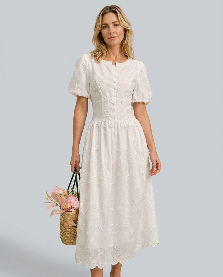 Willa | Floral Print Round Neck Midi Dress