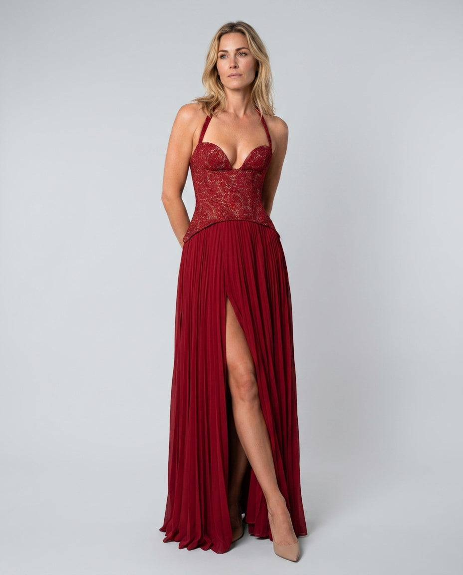 Zara | Sweetheart Lace Splicing Pleated Maxi Dress
