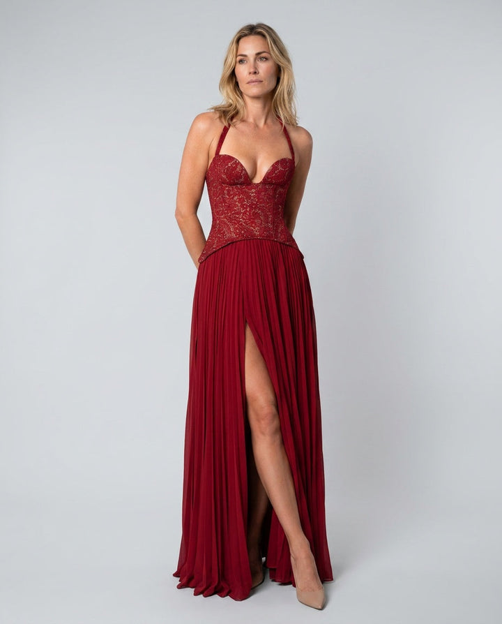 Zara | Sweetheart Lace Splicing Pleated Maxi Dress