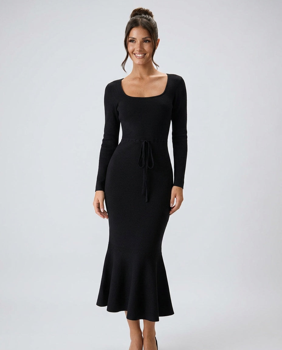 Cleona | Square Neck Mermaid Jumper Maxi Dress