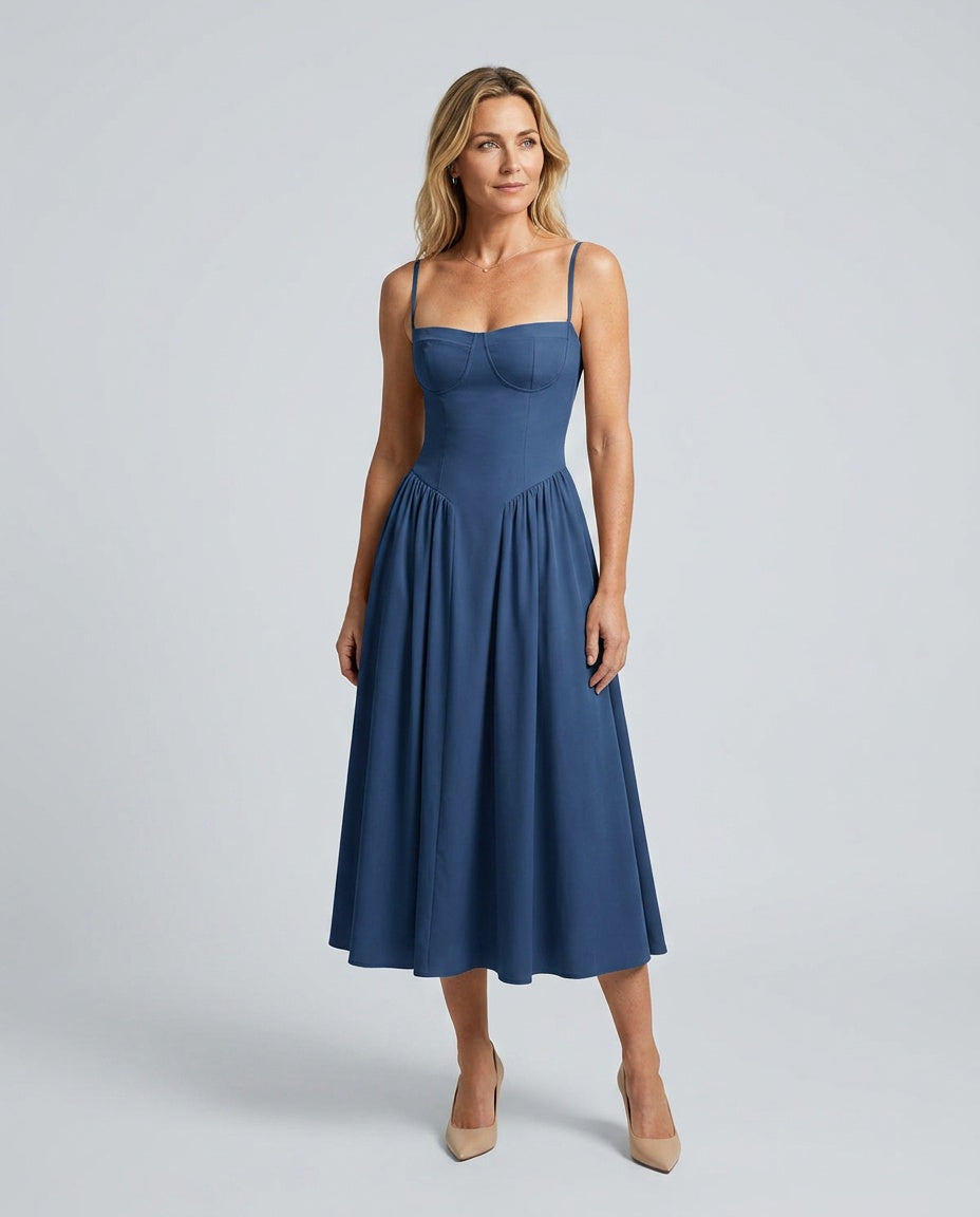 Fleur | Square Neck Pocket Slip Midi Dress