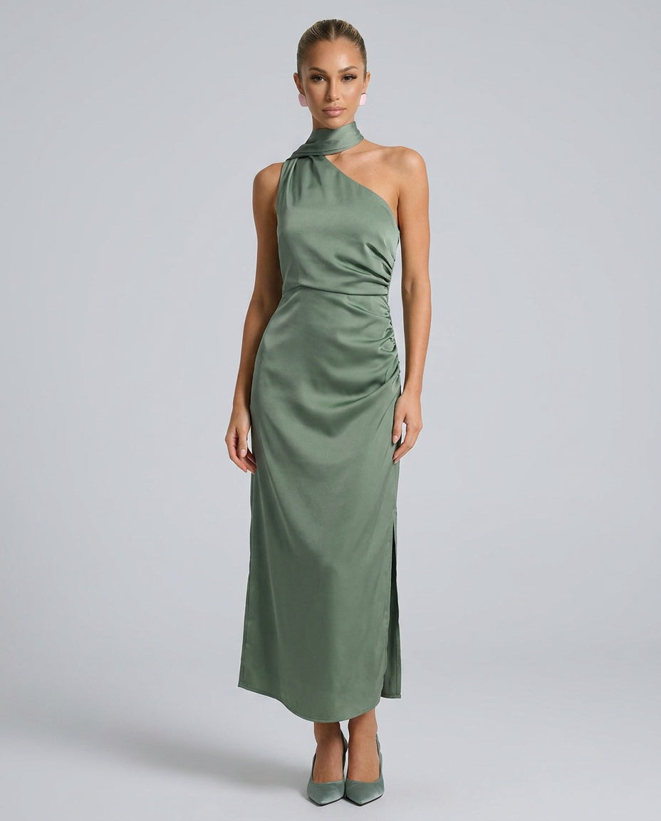 Greta | One-Shoulder Satin-Look Maxi Dress