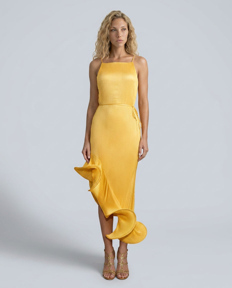 Fleuret | Spaghetti Strap 3D Ruffle Hem Midi Dress