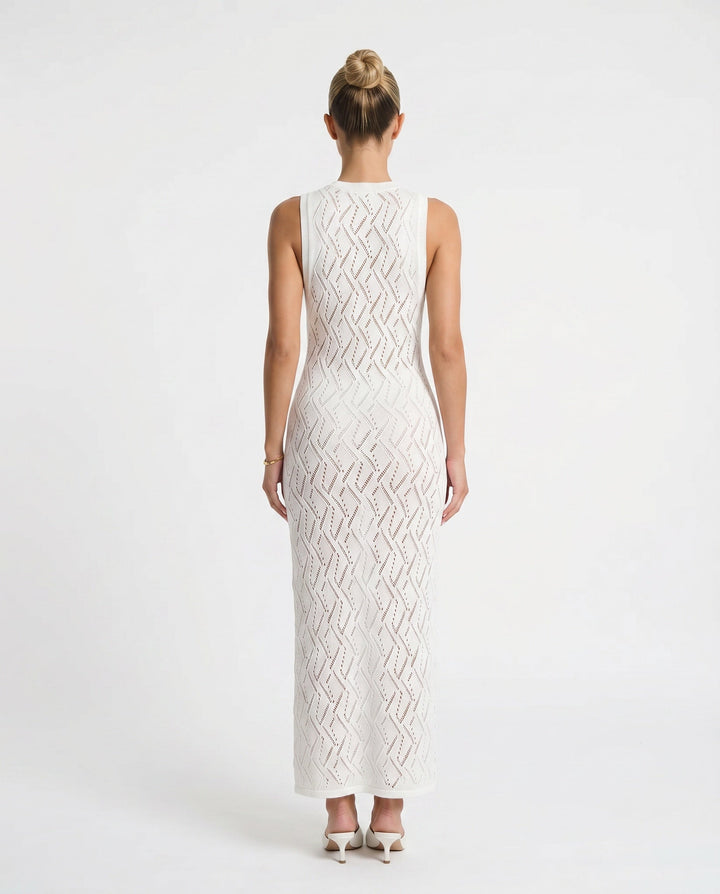 Delilah | Openwork Fitted White Maxi Dress