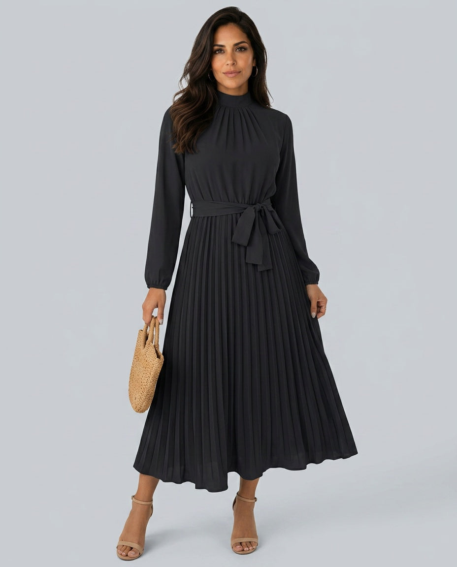 Vivienne | Pleated Midi with Belted Waist