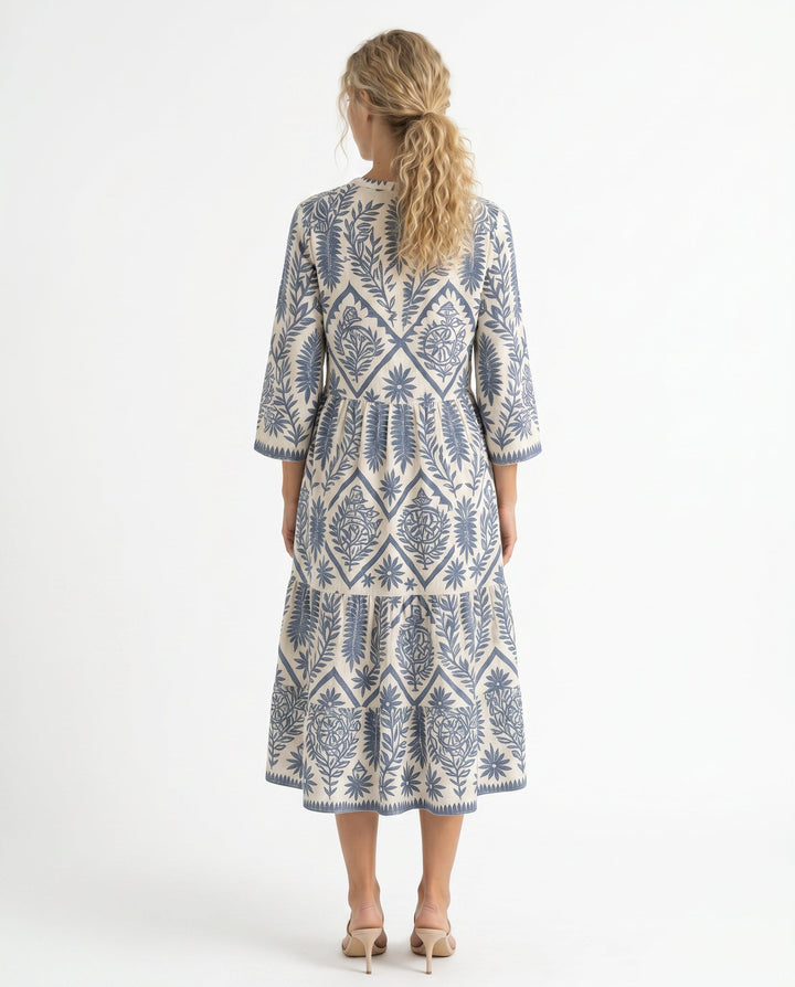 Quinn | V-Neck Boho Print Summer Midi Dress