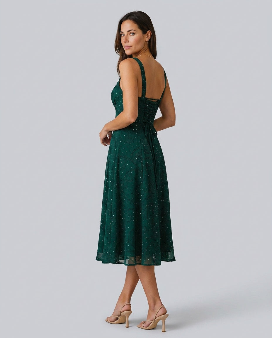 Imelda | Square Neck Jacquard Slit Midi Dress