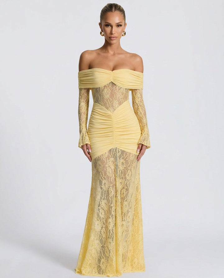 Sabine | Lace Long Sleeve Strapless Maxi Dress