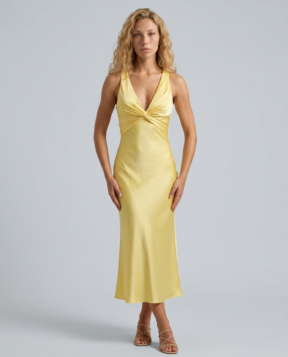 Amélie | Satin-Look Twist Detail Midi Dress