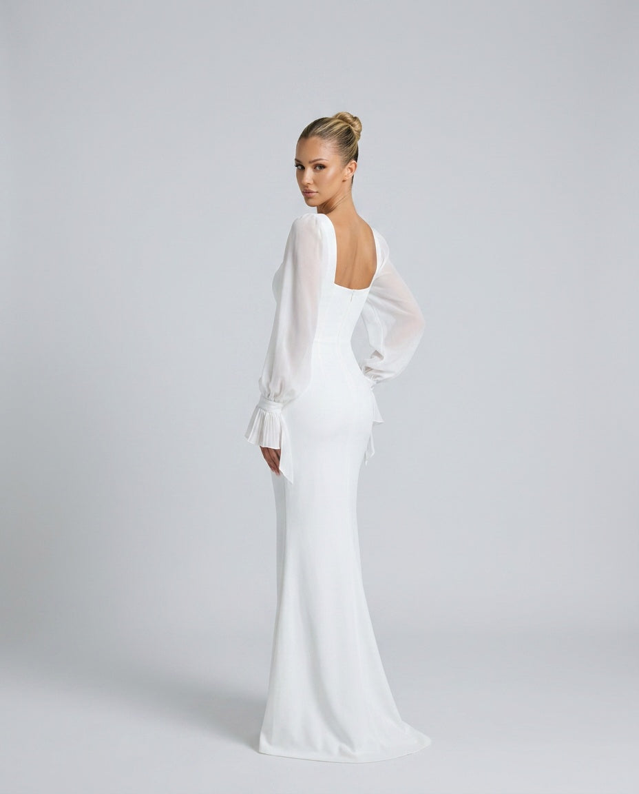 Vivienne | Maxi Chiffon Sleeve Dress in White