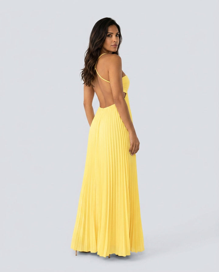 Halara | Pleated Halter Open Back Maxi Dress