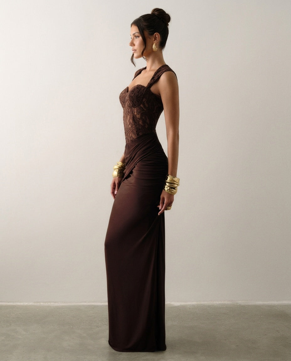Romilly | Lace-Trim V-Neck Abstract Print Maxi Dress