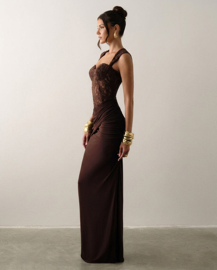 Romilly | Lace-Trim V-Neck Abstract Print Maxi Dress