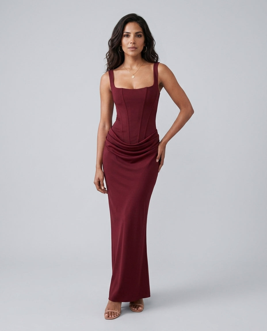 Justina | Basque Waist Fitted Maxi Dress
