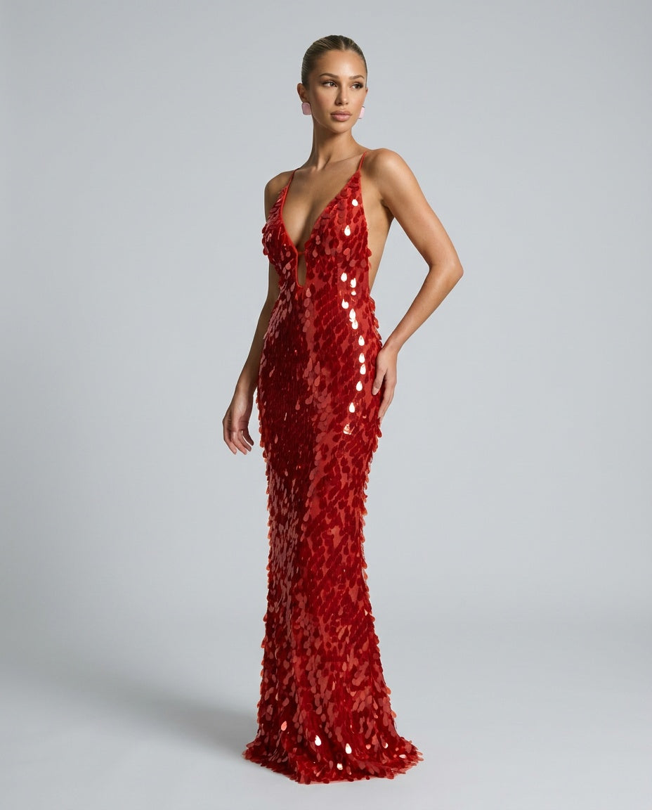 Kira | Sequin V-Neck Sleeveless Maxi Dress