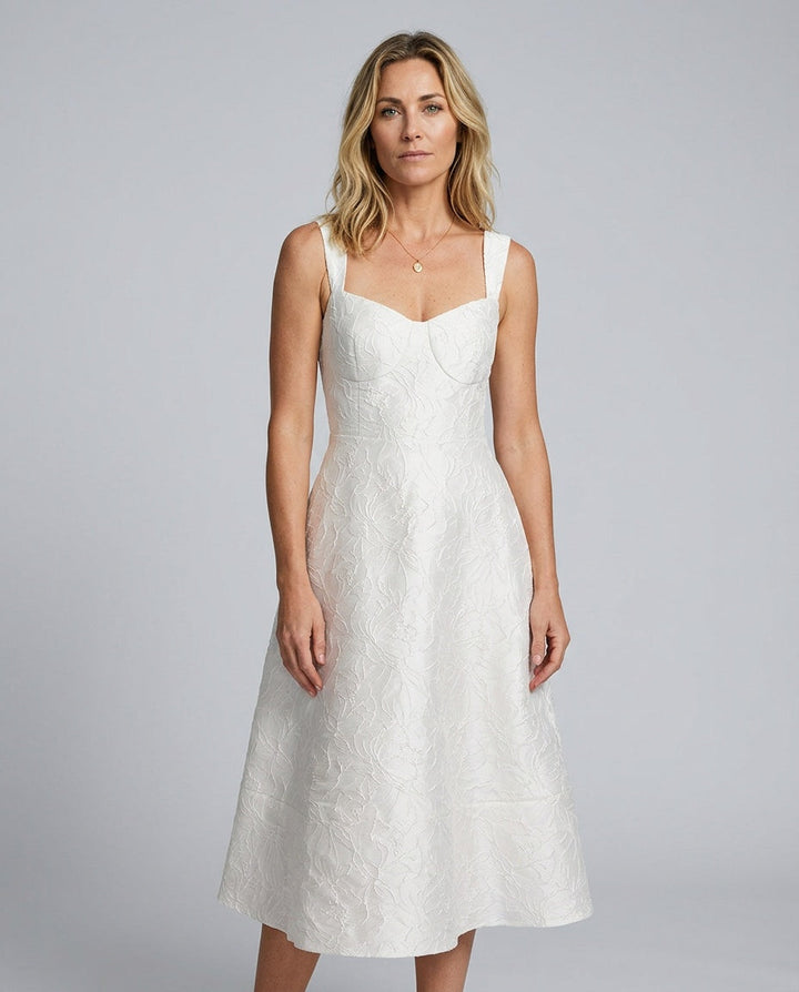 Nadia | Sweetheart Neck Jacquard Midi Dress