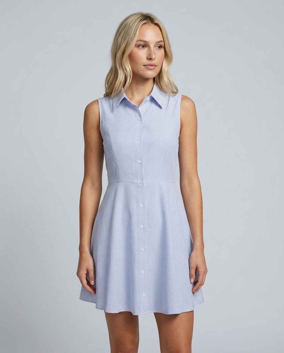 Delphine | Blue Striped Button Mini Dress