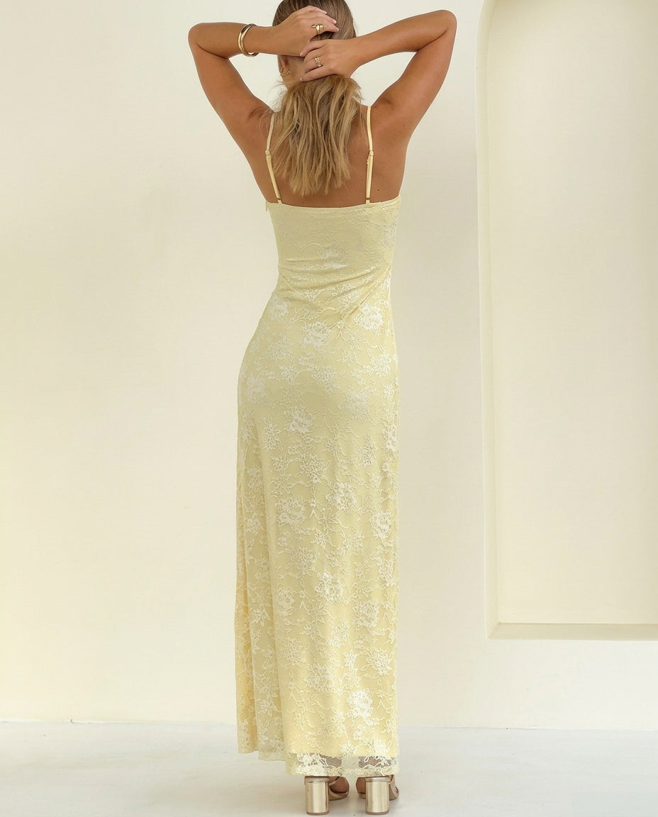 Elara | Yellow Lace Maxi Dress