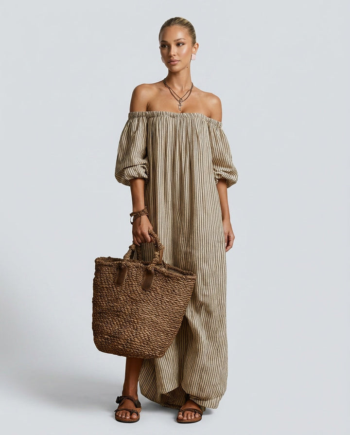 Celeste | Off-Shoulder Linen-Blend Maxi Dress