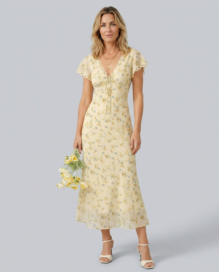 Tatum | V-Neck Lace Floral Maxi Dress