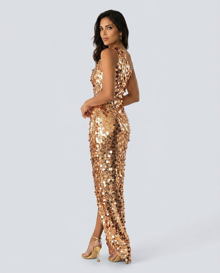 Odette | One-Shoulder Sequin Slit Maxi Dress