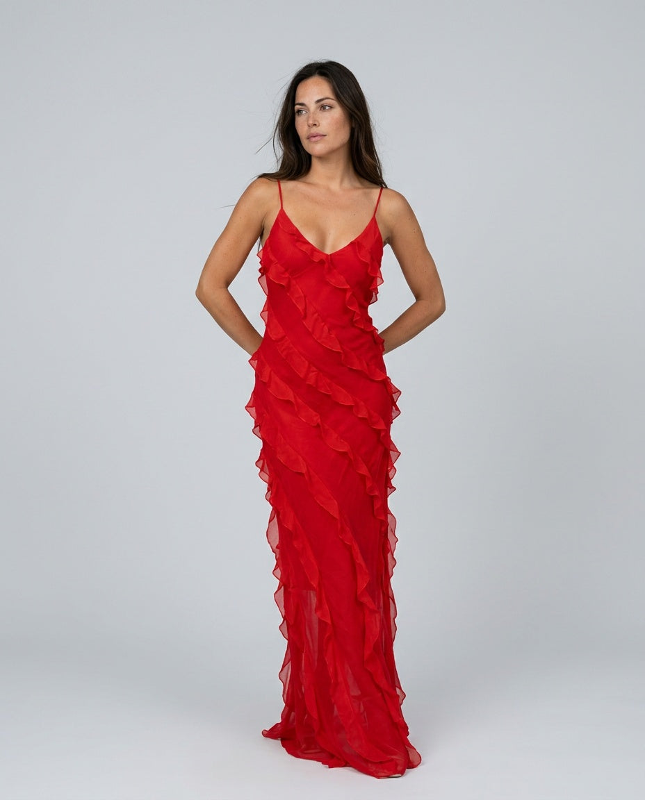 Ottilie | Romantic Ruffle Chiffon Maxi Dress